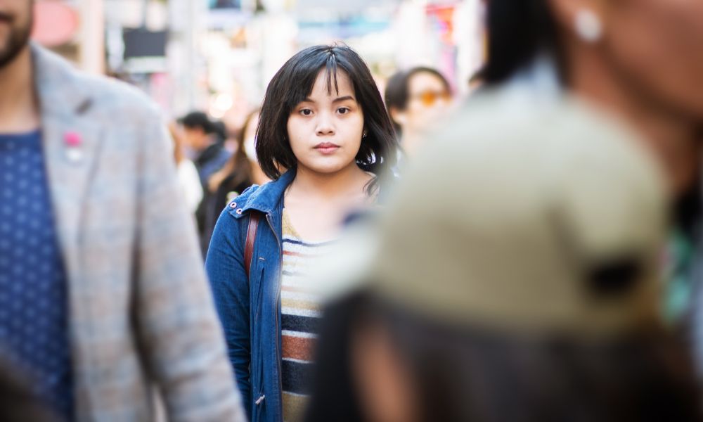 woman in a crowd